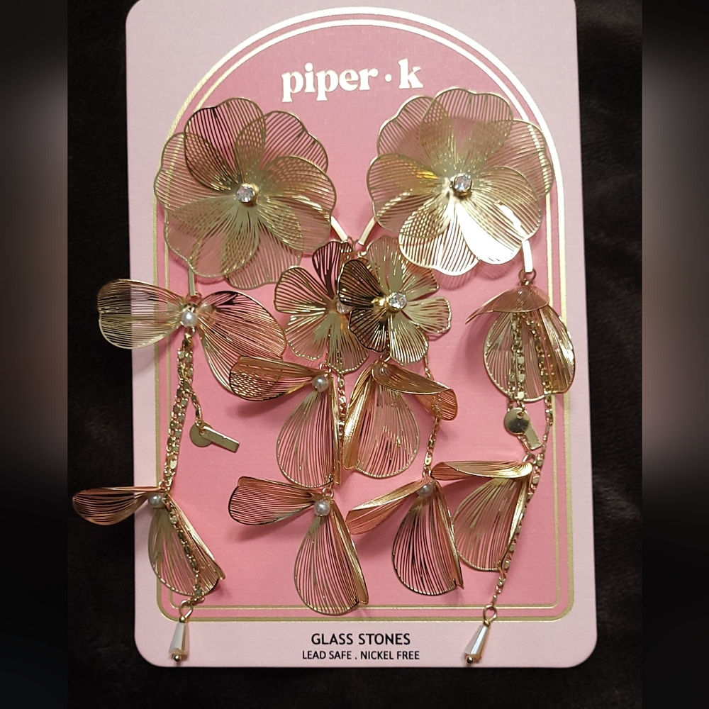 Piper Gold Floral Blooms Statment Earrings